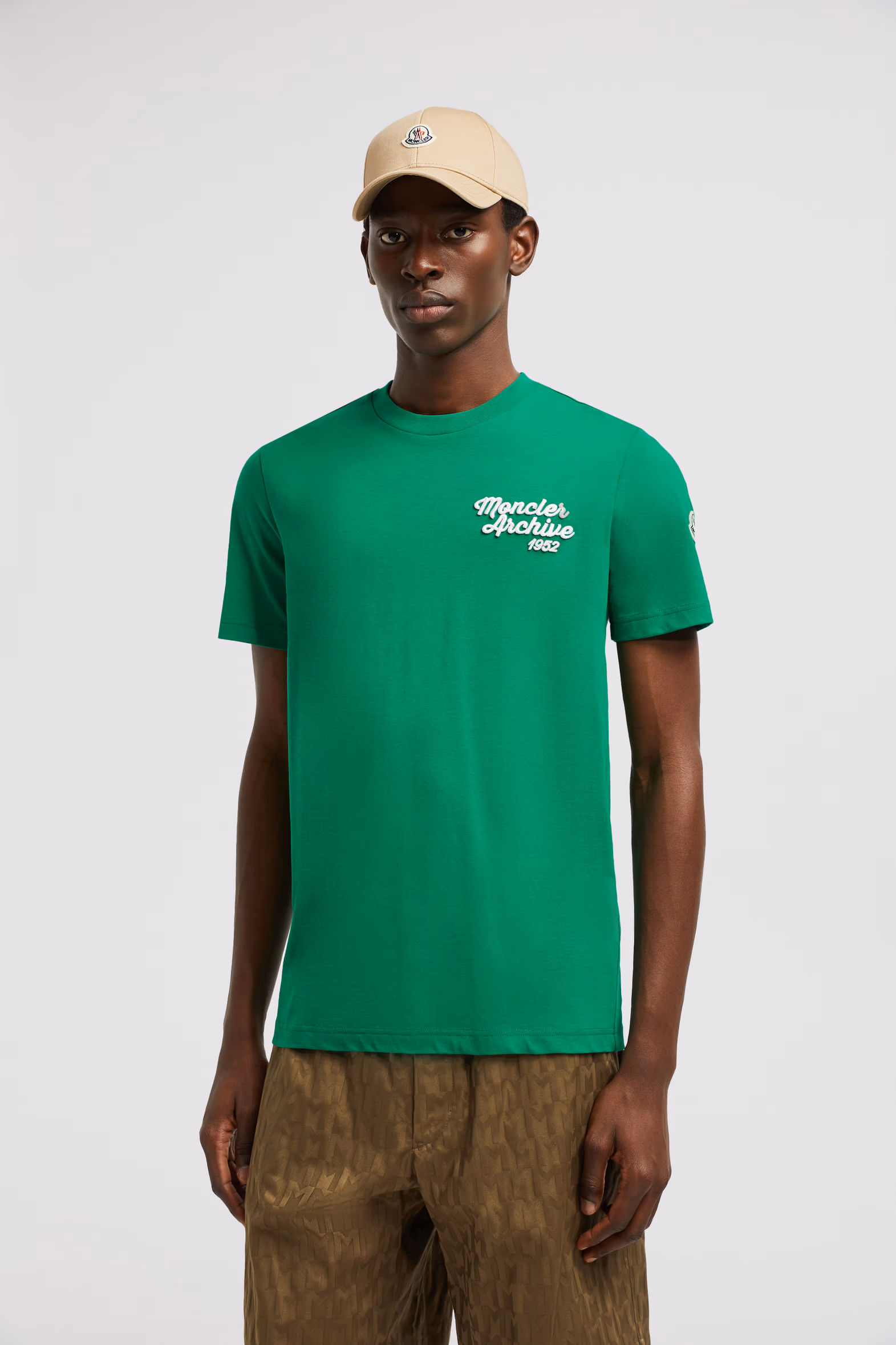 Embroidered Logo Cotton T-Shirt Men Bright Green Moncler 0